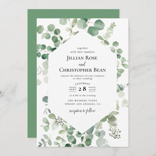 eucalyptus greenery trouwuitnodiging kaart (Voorkant / Achterkant)