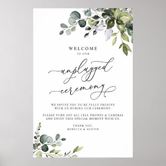 Eucalyptus Greenery Unplugged Wedding Ceremony Poster (Voorkant)