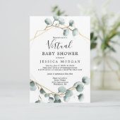 Eucalyptus Greenery Virtual Baby shower Invitation Kaart (Staand voorkant)
