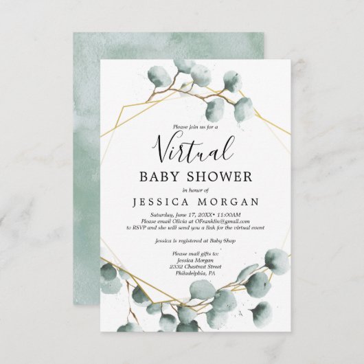 Eucalyptus Greenery Virtual Baby shower Invitation Kaart (Voorkant / Achterkant)