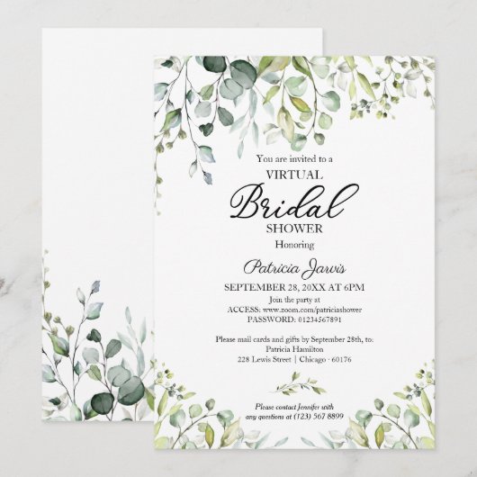 Eucalyptus Greenery Virtual Vrijgezellenfeest Invi Kaart (Voorkant / Achterkant)