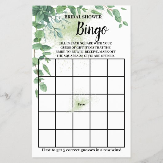 Eucalyptus Greenery Vrijgezellenfeest Bingo Game C Flyer (Voorkant)