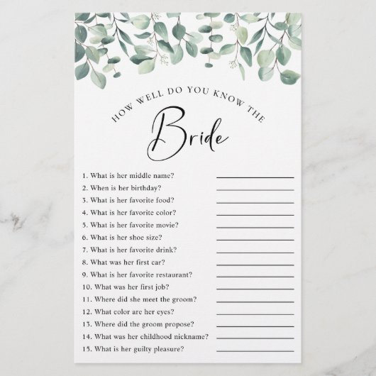 Eucalyptus Greenery Vrijgezellenfeest Game (Voorkant)