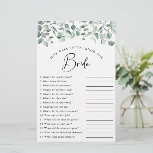 Eucalyptus Greenery Vrijgezellenfeest Game (Staand voorkant)