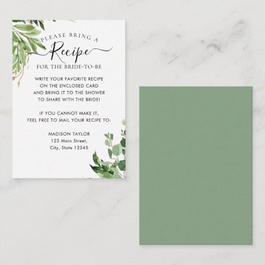 Eucalyptus Greenery Vrijgezellenfeest Recipe Reque Informatiekaartje (Voorkant / Achterkant)