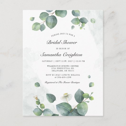 Eucalyptus Greenery Vrijgezellenfeest Uitnodiging Briefkaart (Voorkant)