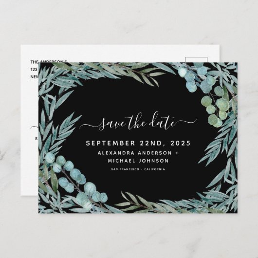 Eucalyptus Greenery Waterverf Bewaar de datum Aankondigingskaart (Voorkant / Achterkant)