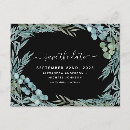 Eucalyptus Greenery Waterverf Bewaar de datum Aankondigingskaart (Voorkant)