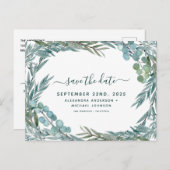 Eucalyptus Greenery Waterverf Bewaar de datum Aankondigingskaart (Voorkant / Achterkant)