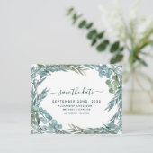 Eucalyptus Greenery Waterverf Bewaar de datum Aankondigingskaart (Staand voorkant)