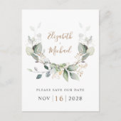 Eucalyptus Greenery Waterverf Bewaar de datum Aankondigingskaart (Voorkant)