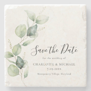 Eucalyptus Greenery Waterverf Bewaar de datum Stenen Onderzetter