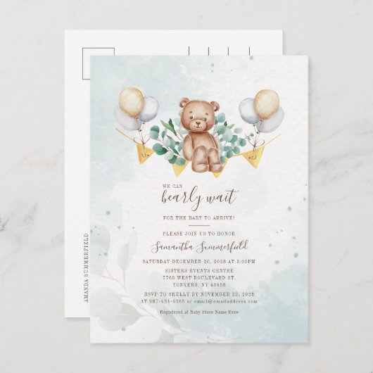 Eucalyptus Greenery Waterverf Blush Baby shower Uitnodiging Briefkaart (Voorkant / Achterkant)