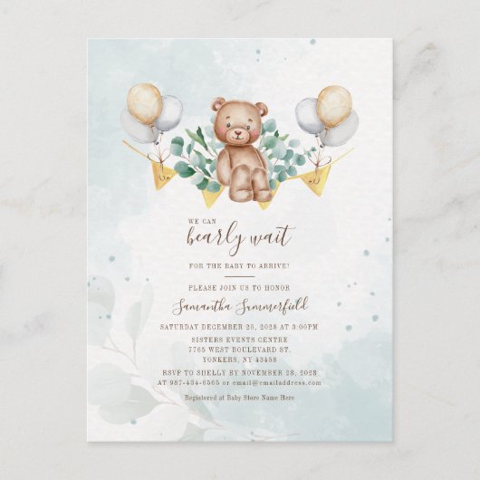 Eucalyptus Greenery Waterverf Blush Baby shower Uitnodiging Briefkaart (Voorkant)