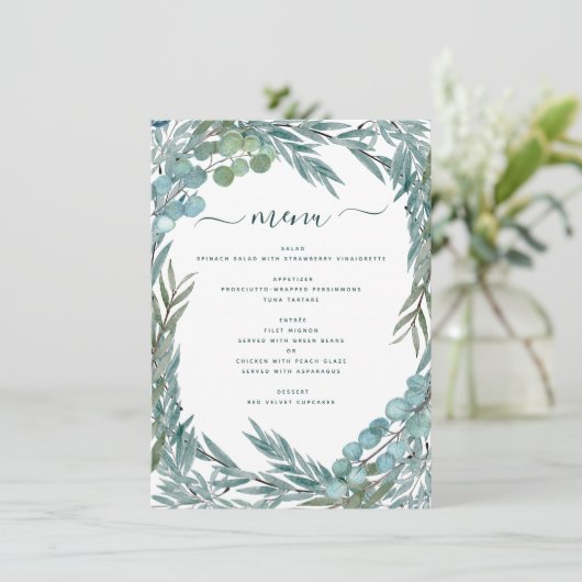 Eucalyptus Greenery Waterverf Botanical Wedding Menu (Staand voorkant)
