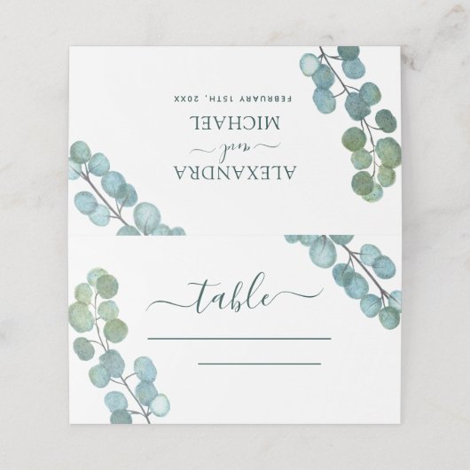 Eucalyptus Greenery Waterverf Botanical Wedding Plaatskaartje (Buitenkant ongevouwen)