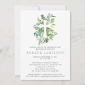 Eucalyptus Greenery Waterverf Cross-Baptisme Invi Kaart (Voorkant)