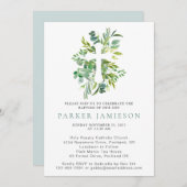 Eucalyptus Greenery Waterverf Cross-Baptisme Invi Kaart (Voorkant / Achterkant)