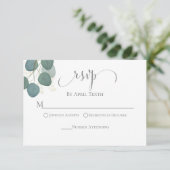 Eucalyptus Greenery Waterverf Elegant Script RSVP Kaartje (Staand voorkant)