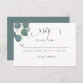 Eucalyptus Greenery Waterverf Elegant Script RSVP Kaartje (Voorkant / Achterkant)