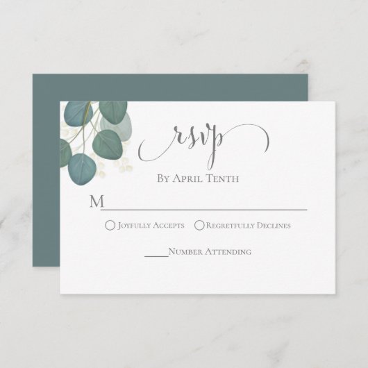 Eucalyptus Greenery Waterverf Elegant Script RSVP Kaartje (Voorkant / Achterkant)
