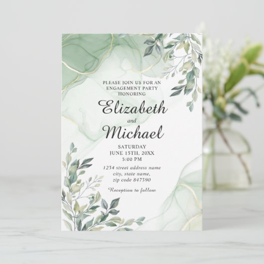 Eucalyptus Greenery Waterverf Engagement Party in  Kaart (Staand voorkant)