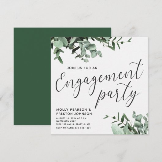 Eucalyptus Greenery Waterverf Engagement Party Kaart (Voorkant / Achterkant)
