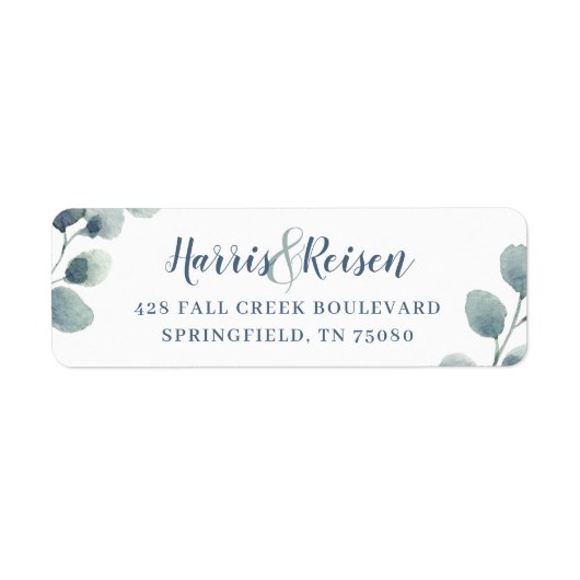 Eucalyptus Greenery Waterverf Foliage Dusty Blue Etiket (Voorkant)