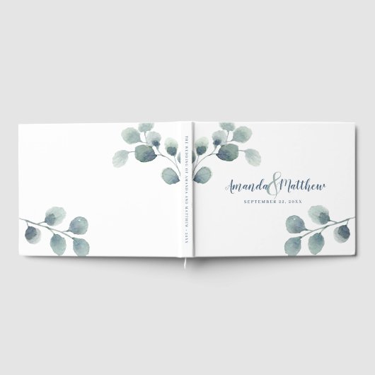 Eucalyptus Greenery Waterverf Foliage Dusty Blue Gastenboek (Volledig)