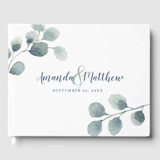 Eucalyptus Greenery Waterverf Foliage Dusty Blue Gastenboek (Voorkant)