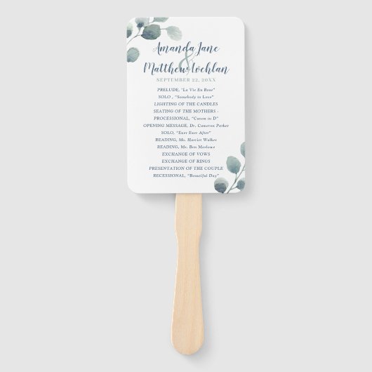 Eucalyptus Greenery Waterverf Foliage Dusty Blue Handwaaier (Voorkant)