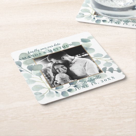 Eucalyptus Greenery Waterverf Foliage Dusty Blue Kartonnen Onderzetters (Schuin)