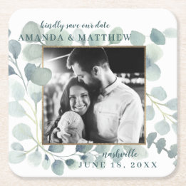 Eucalyptus Greenery Waterverf Foliage Dusty Blue Kartonnen Onderzetters