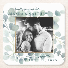 Eucalyptus Greenery Waterverf Foliage Dusty Blue Kartonnen Onderzetters