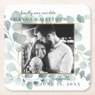 Eucalyptus Greenery Waterverf Foliage Dusty Blue Kartonnen Onderzetters