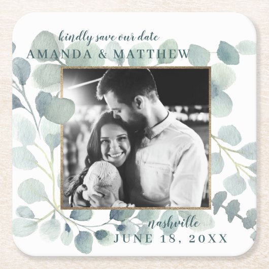 Eucalyptus Greenery Waterverf Foliage Dusty Blue Kartonnen Onderzetters (Voorkant)