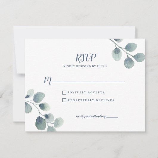 Eucalyptus Greenery Waterverf Foliage Dusty Blue RSVP Kaartje (Voorkant)