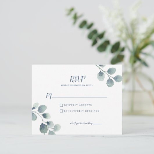 Eucalyptus Greenery Waterverf Foliage Dusty Blue RSVP Kaartje (Staand voorkant)