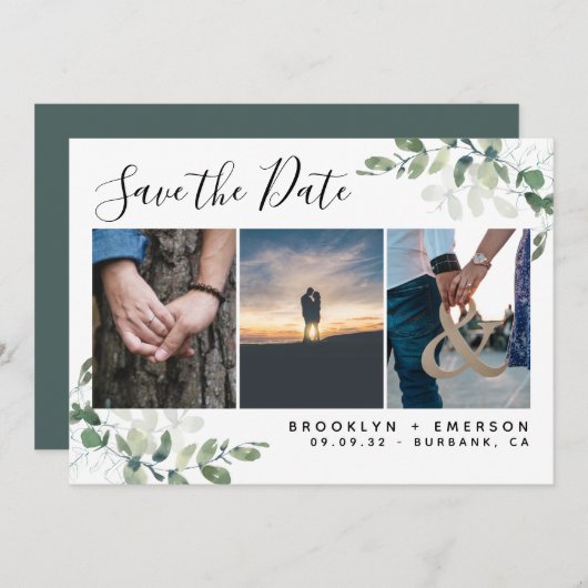 Eucalyptus Greenery Waterverf Foto bruiloft Save The Date (Voorkant / Achterkant)