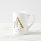 Eucalyptus Greenery Waterverf Gold Monogram A Porselein Kop (Rechts)