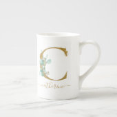 Eucalyptus Greenery Waterverf Gold Monogram C Porselein Kop (Rechts)