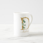 Eucalyptus Greenery Waterverf Gold Monogram D Porselein Kop (Voorkant rechts)