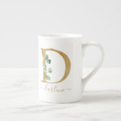 Eucalyptus Greenery Waterverf Gold Monogram D Porselein Kop (Rechts)