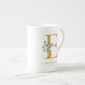 Eucalyptus Greenery Waterverf Gold Monogram E Porselein Kop (Voorkant rechts)