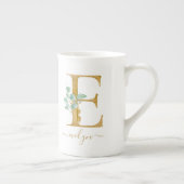 Eucalyptus Greenery Waterverf Gold Monogram E Porselein Kop (Rechts)
