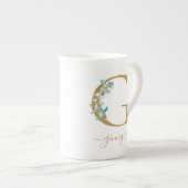 Eucalyptus Greenery Waterverf Gold Monogram G Porselein Kop (Voorkant rechts)