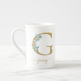 Eucalyptus Greenery Waterverf Gold Monogram G Porselein Kop