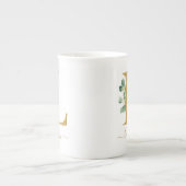 Eucalyptus Greenery Waterverf Gold Monogram L Porselein Kop (Voorkant)