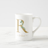 Eucalyptus Greenery Waterverf Gold Monogram R Porselein Kop (Rechts)