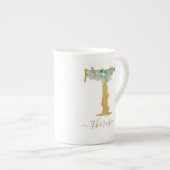 Eucalyptus Greenery Waterverf Gold Monogram T Porselein Kop (Voorkant rechts)